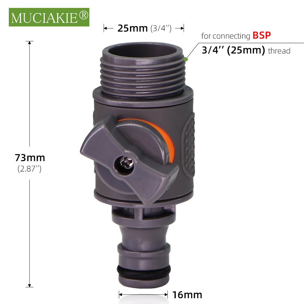 3/4'' BSP Male x 5/8'' (16mm) Hose Connecter with Shut-off