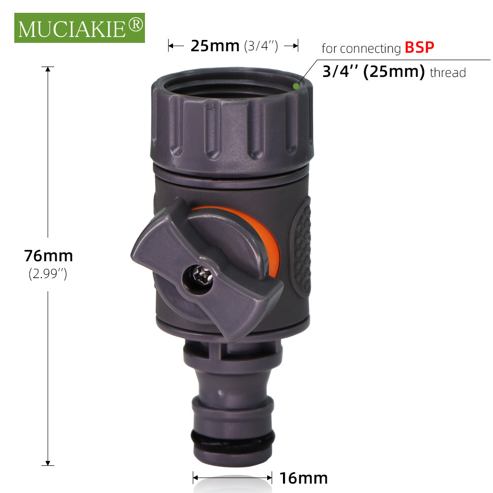 3/4'' BSP Female x 5/8'' (16mm) Hose Connecter with Shut-off