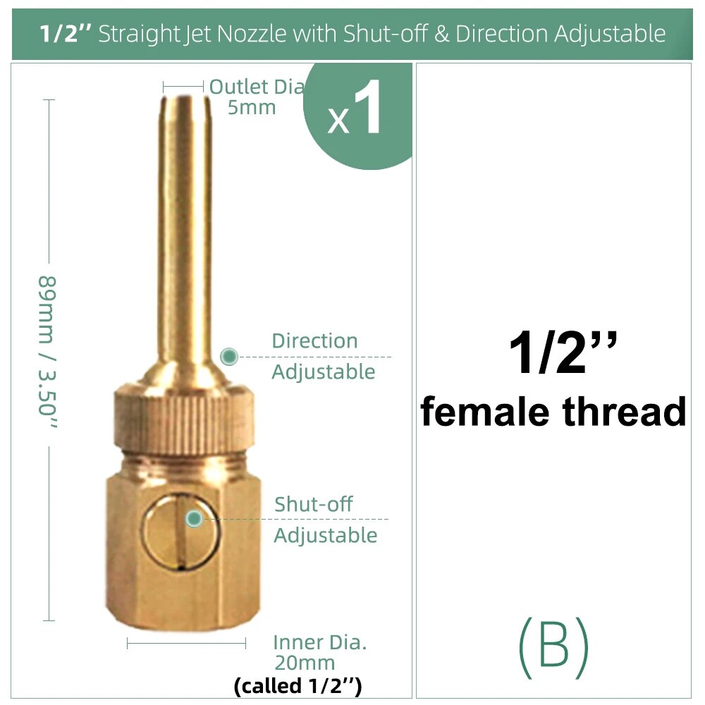 Brass Curtain Fountain Nozzle with Valve, Water Outlet Direction Adjustable Decoration Jet Sprinkler