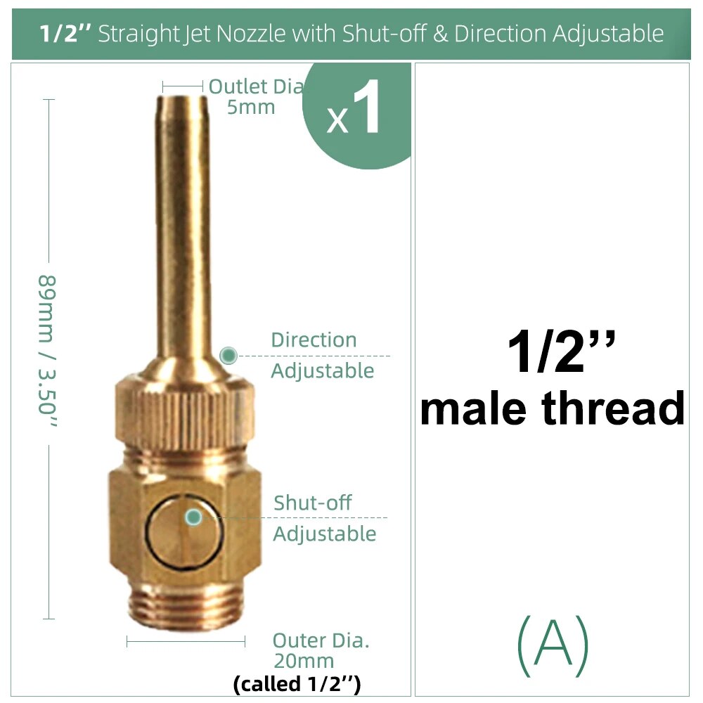 Brass Curtain Fountain Nozzle with Valve, Water Outlet Direction Adjustable Decoration Jet Sprinkler