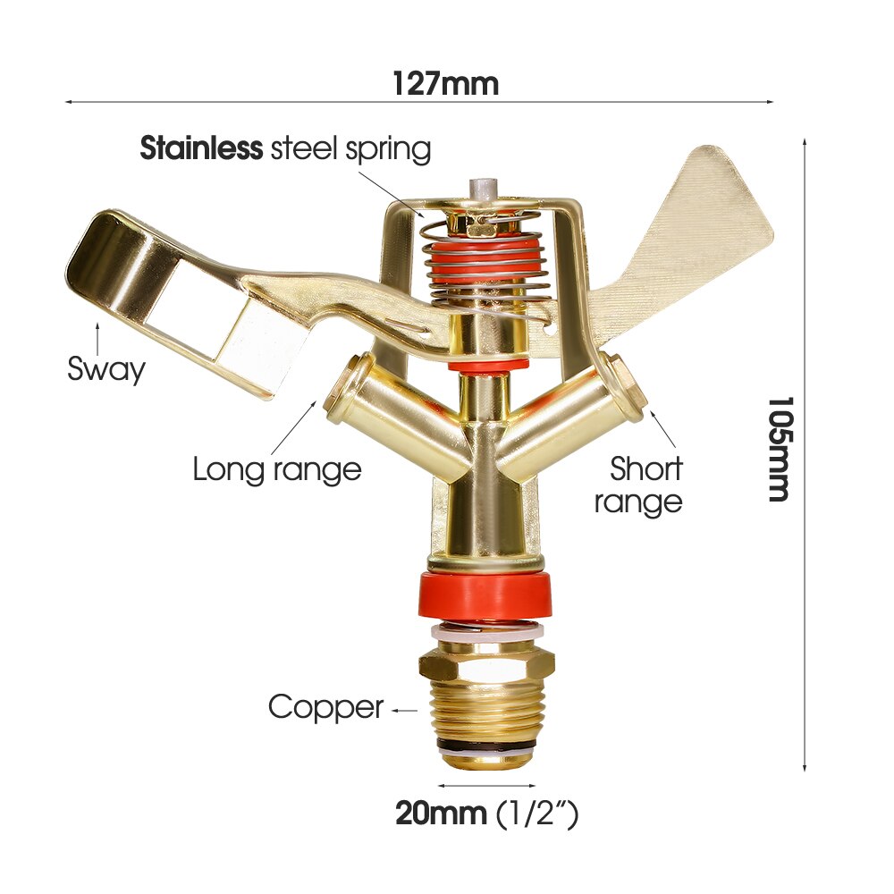 1/2'' 3/4'' Rotating Agricultural Irrigation Sprinkler, Zinc Alloy 360° Rocker Arm