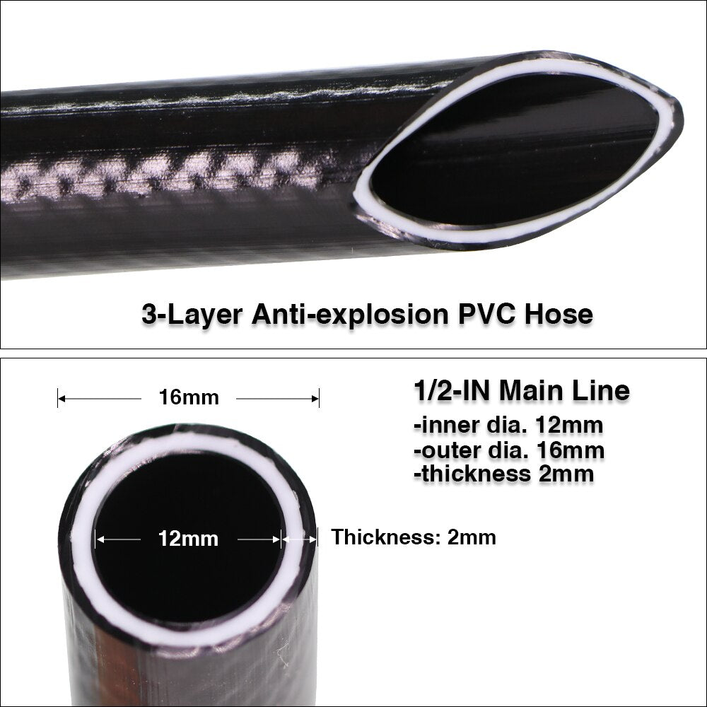 1/2'' (Inner Dia 12mm, Outer 16mm) PVC Soft Hose, 3-Layer Anti-explosion Max 10 Bar