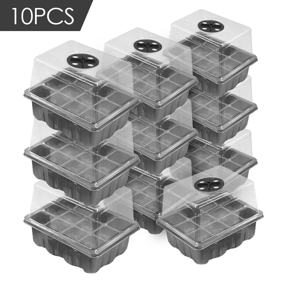 12-Cell Seedling Starter Trays with Humidity Adjustable Dome, Plant Germination Trays, Set of 10