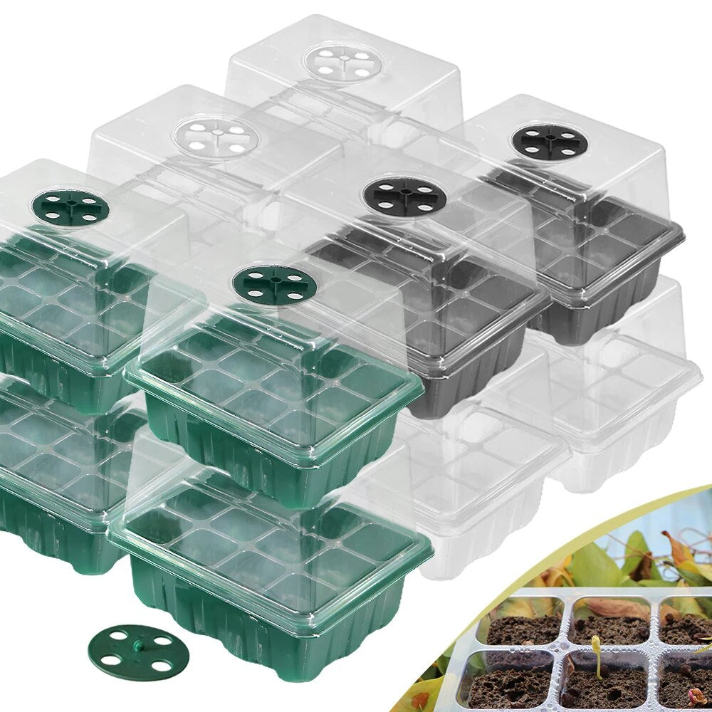 12-Cell Seedling Starter Trays with Humidity Adjustable Dome, Plant Germination Trays, Set of 10