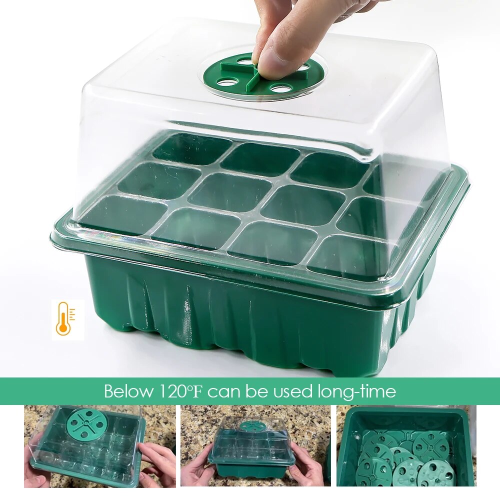 12-Cell Seedling Starter Trays with Humidity Adjustable Dome, Plant Germination Trays, Set of 10