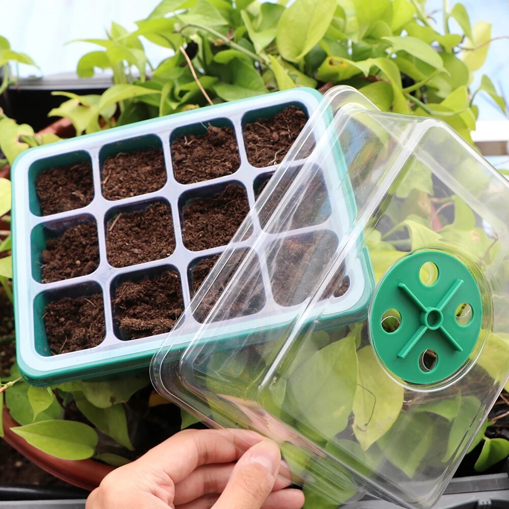 12-Cell Seedling Starter Trays with Humidity Adjustable Dome, Plant Germination Trays, Set of 10