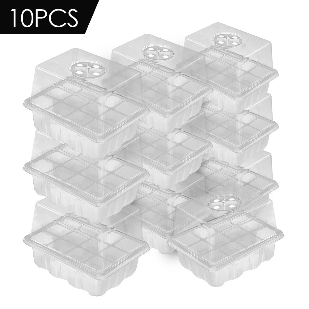 12-Cell Seedling Starter Trays with Humidity Adjustable Dome, Plant Germination Trays, Set of 10
