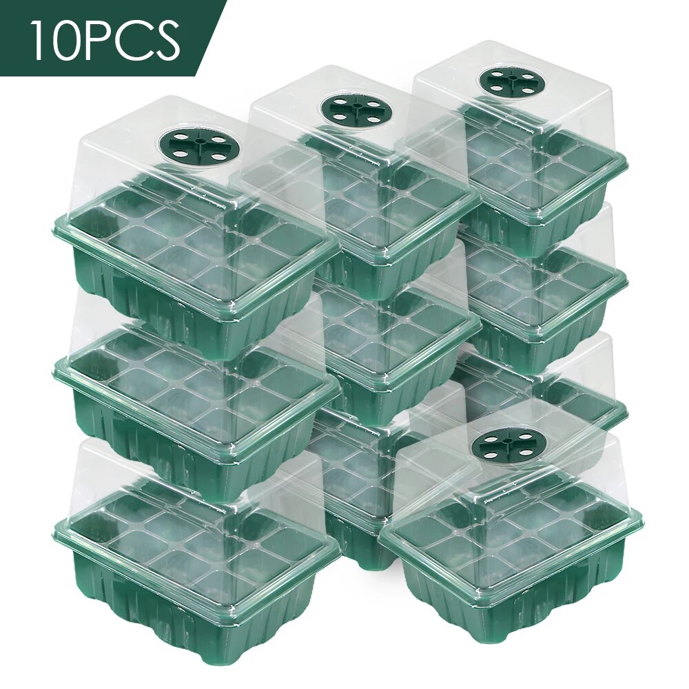 12-Cell Seedling Starter Trays with Humidity Adjustable Dome, Plant Germination Trays, Set of 10
