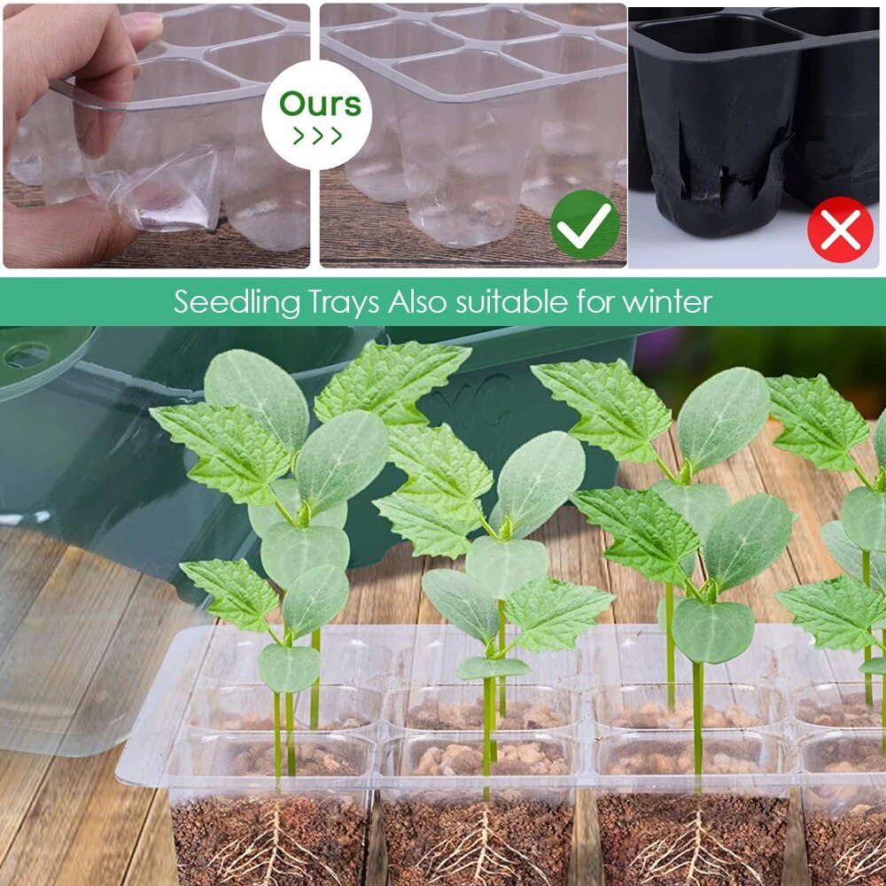 12-Cell Seedling Starter Trays with Humidity Adjustable Dome, Plant Germination Trays, Set of 10