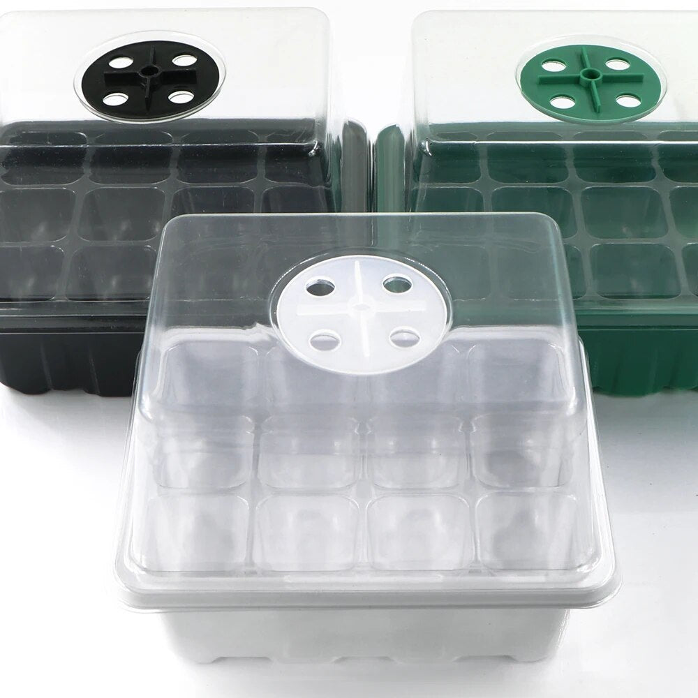 12-Cell Seedling Starter Trays with Humidity Adjustable Dome, Plant Germination Trays, Set of 10
