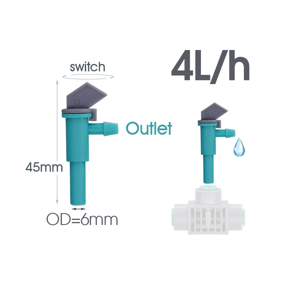 20PCS Quick Push 4L/h Drippers Adjustable, 1/4'' Barb x OD-6.0mm