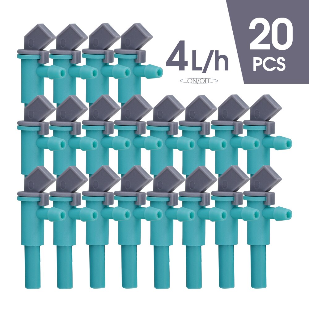 20PCS Quick Push 4L/h Drippers Adjustable, 1/4'' Barb x OD-6.0mm