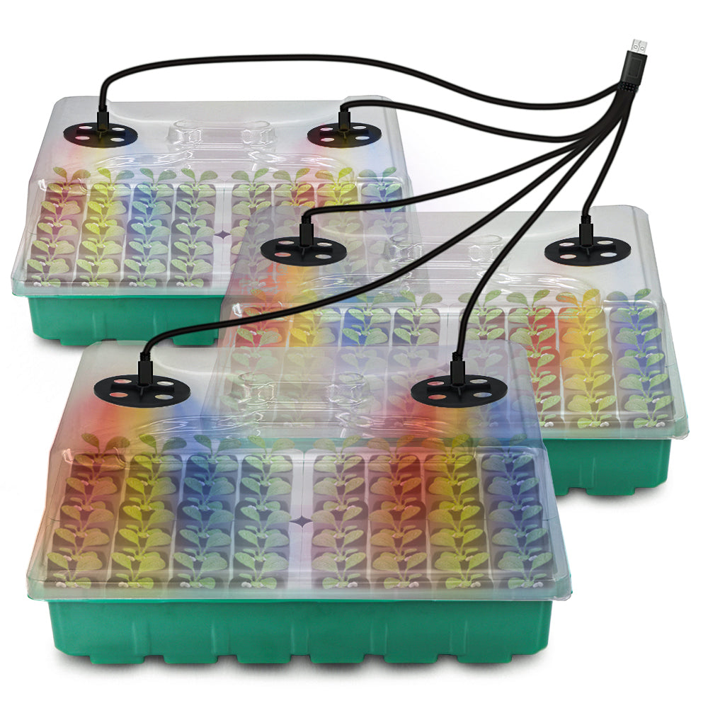 48-Cell Seedling Starter Tray with LED Grow Lights, Red-Blue-Warm 3-Light, Box 16cm Height