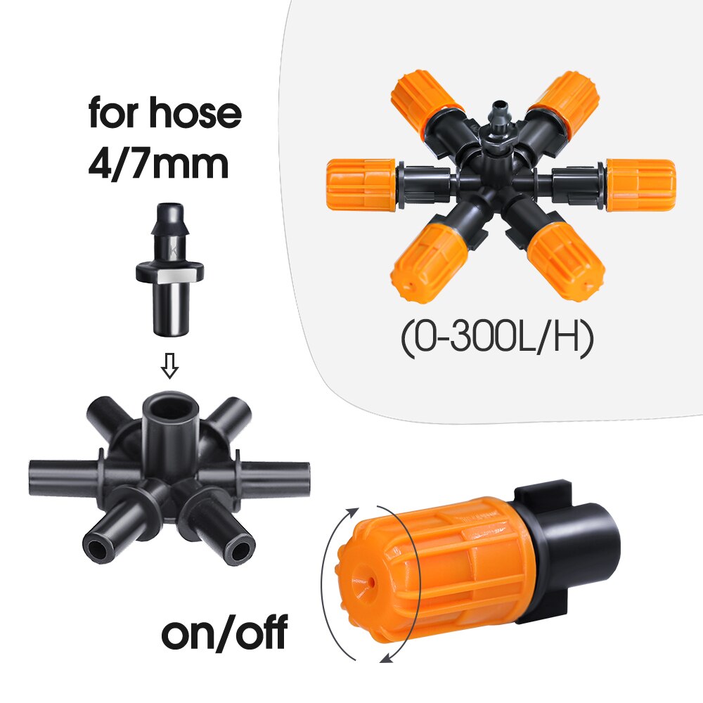 2PCS Adjustable Misting Nozzles with 1/4'' Barb, 6-Outlet