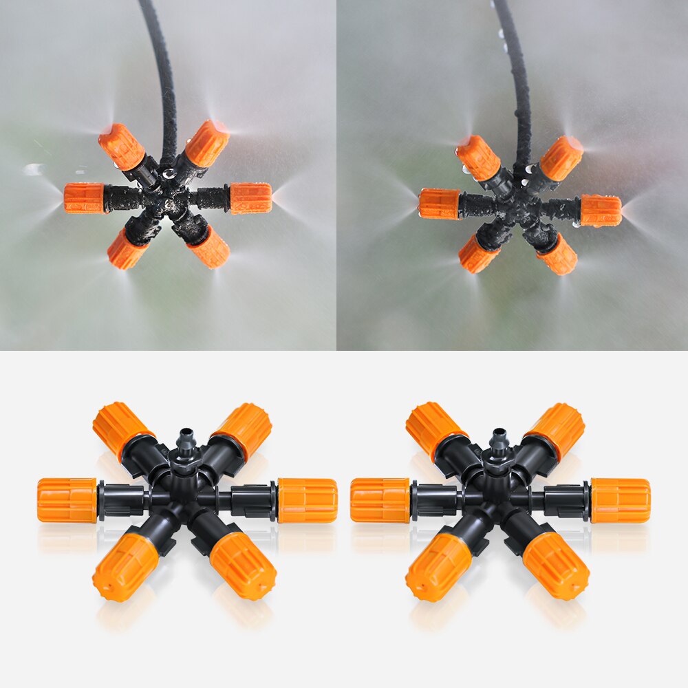 2PCS Adjustable Misting Nozzles with 1/4'' Barb, 6-Outlet