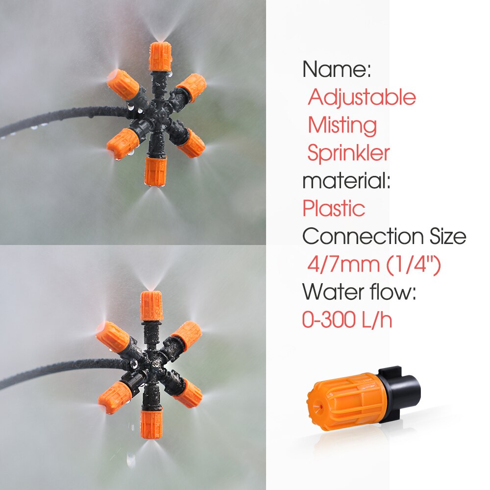 2PCS Adjustable Misting Nozzles with 1/4'' Barb, 6-Outlet
