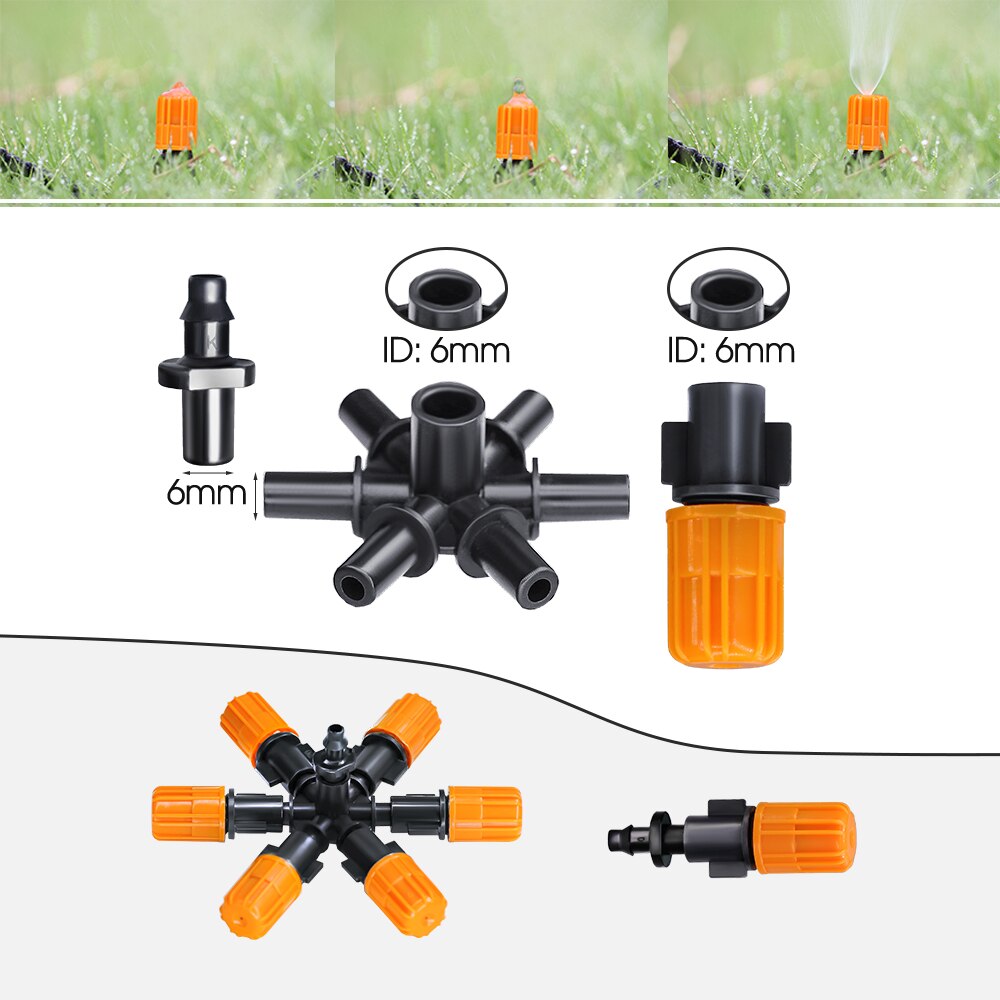 2PCS Adjustable Misting Nozzles with 1/4'' Barb, 6-Outlet