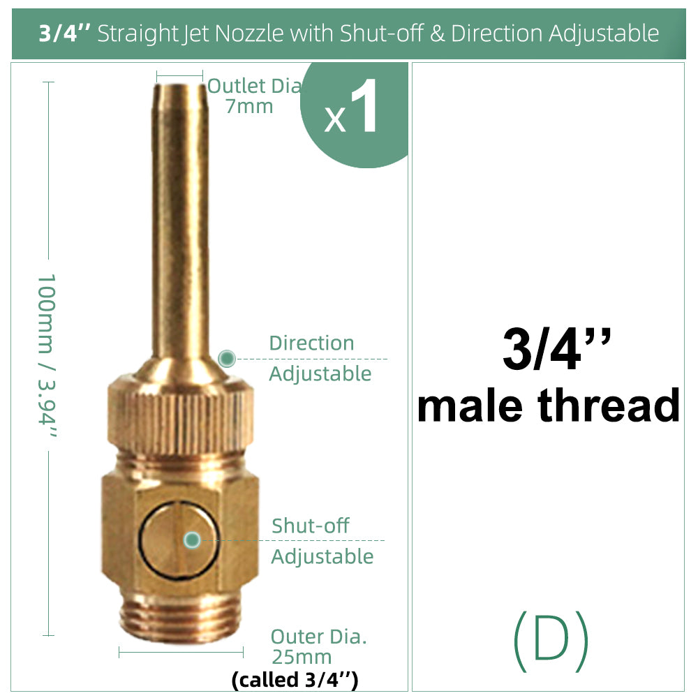 Brass Curtain Fountain Nozzle with Valve, Water Outlet Direction Adjustable Decoration Jet Sprinkler