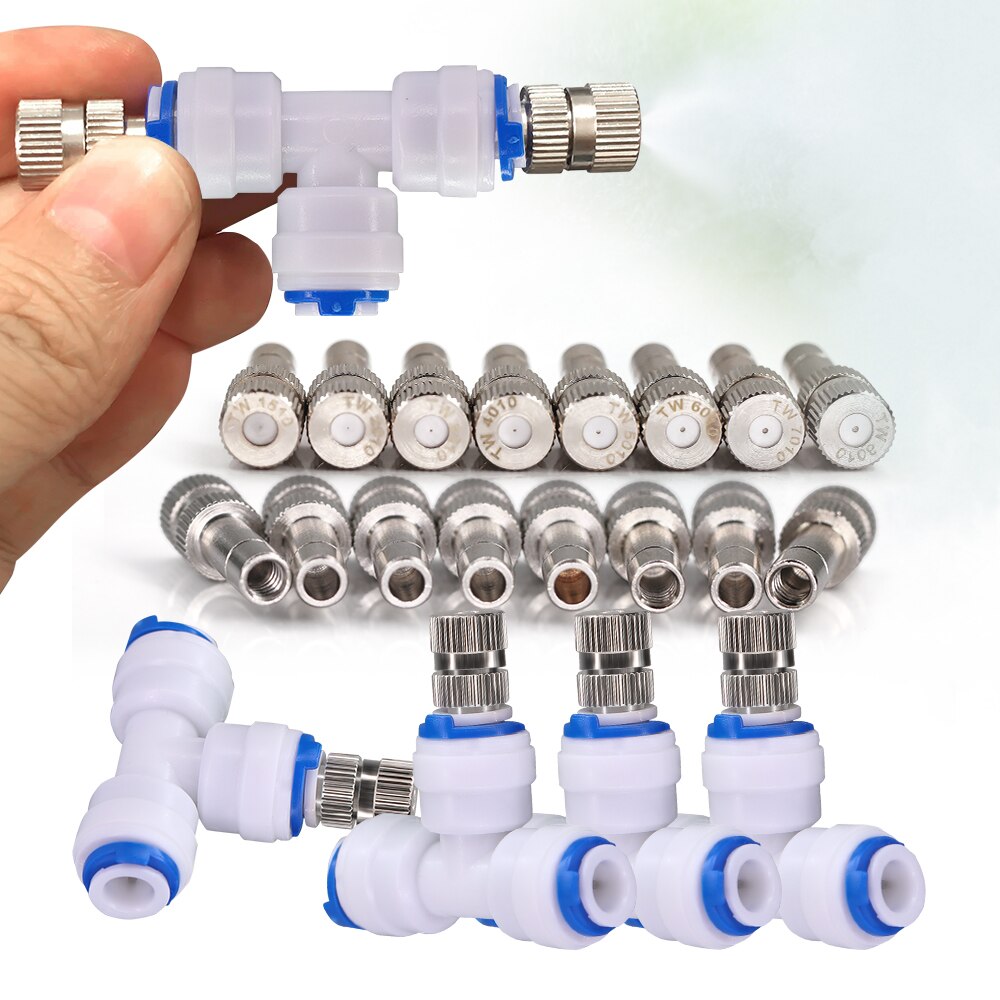 5PCS 6mm Low Pressure Misting Nozzle with Quick Push Tee for Cooling System (NO Built-in Filter)