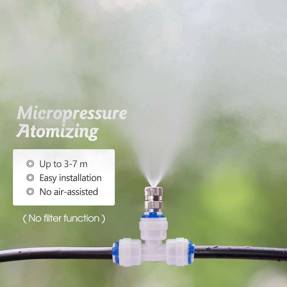 5PCS 6mm Low Pressure Misting Nozzle with Quick Push Tee for Cooling System (NO Built-in Filter)