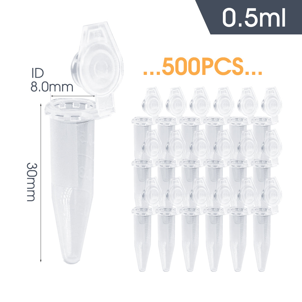 0.5ML Polypropylene Microcentrifuge Centrifuge Tube with Cap, Set of 500