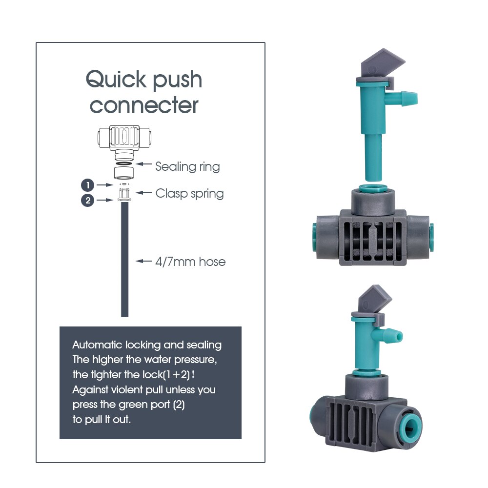 Adjustable 4L/h Drippers with Quick Push Tee Connecter, 4/7MM (1/4'')