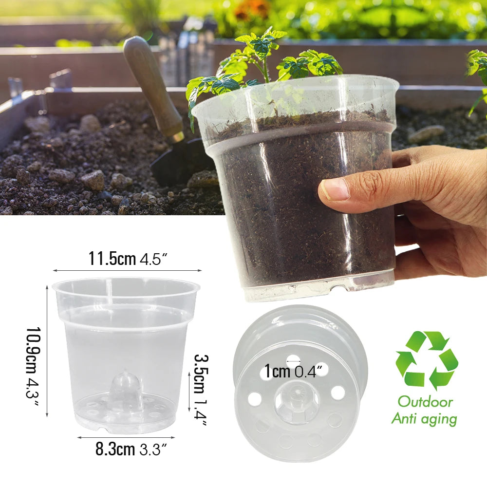 Transparent Hard Flower Pots with Holes, Pack of 10