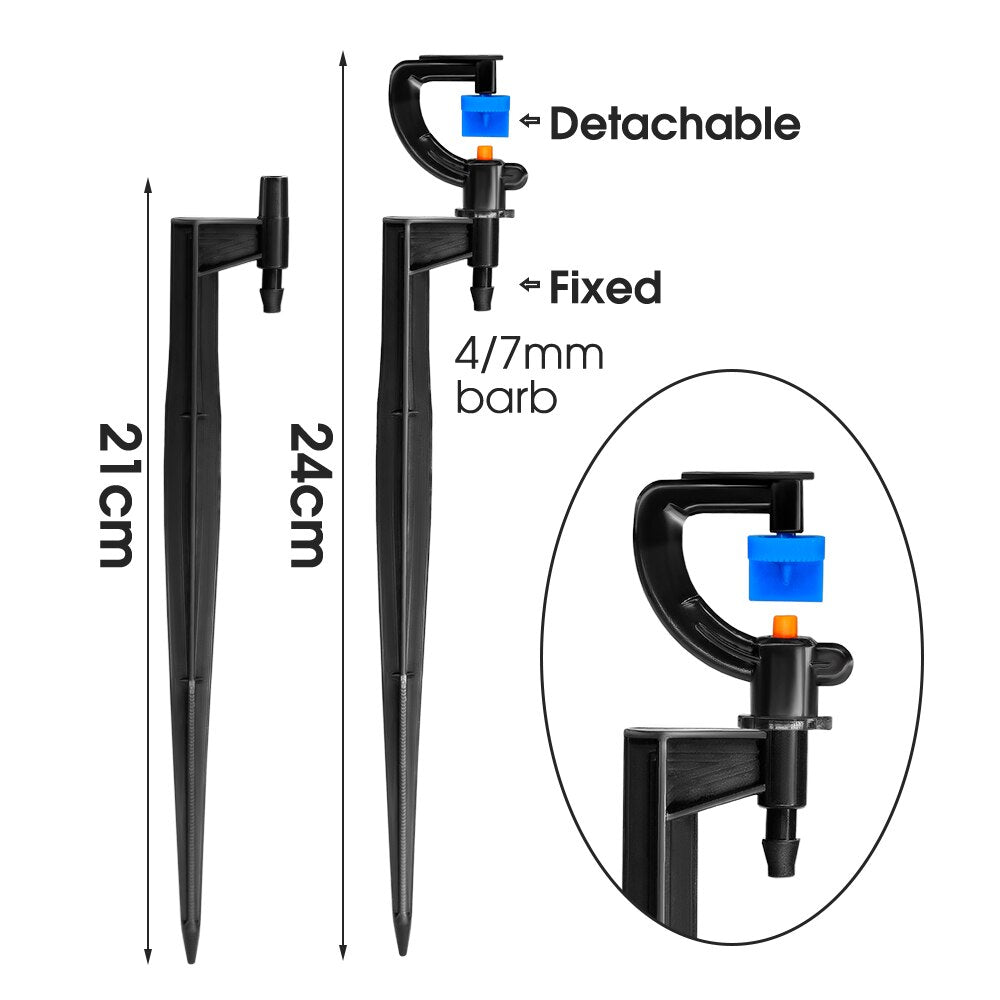 5PCS 180° Refraction Spray Nozzle with 21cm Stake & 50cm Hose and 1/4'' Barb