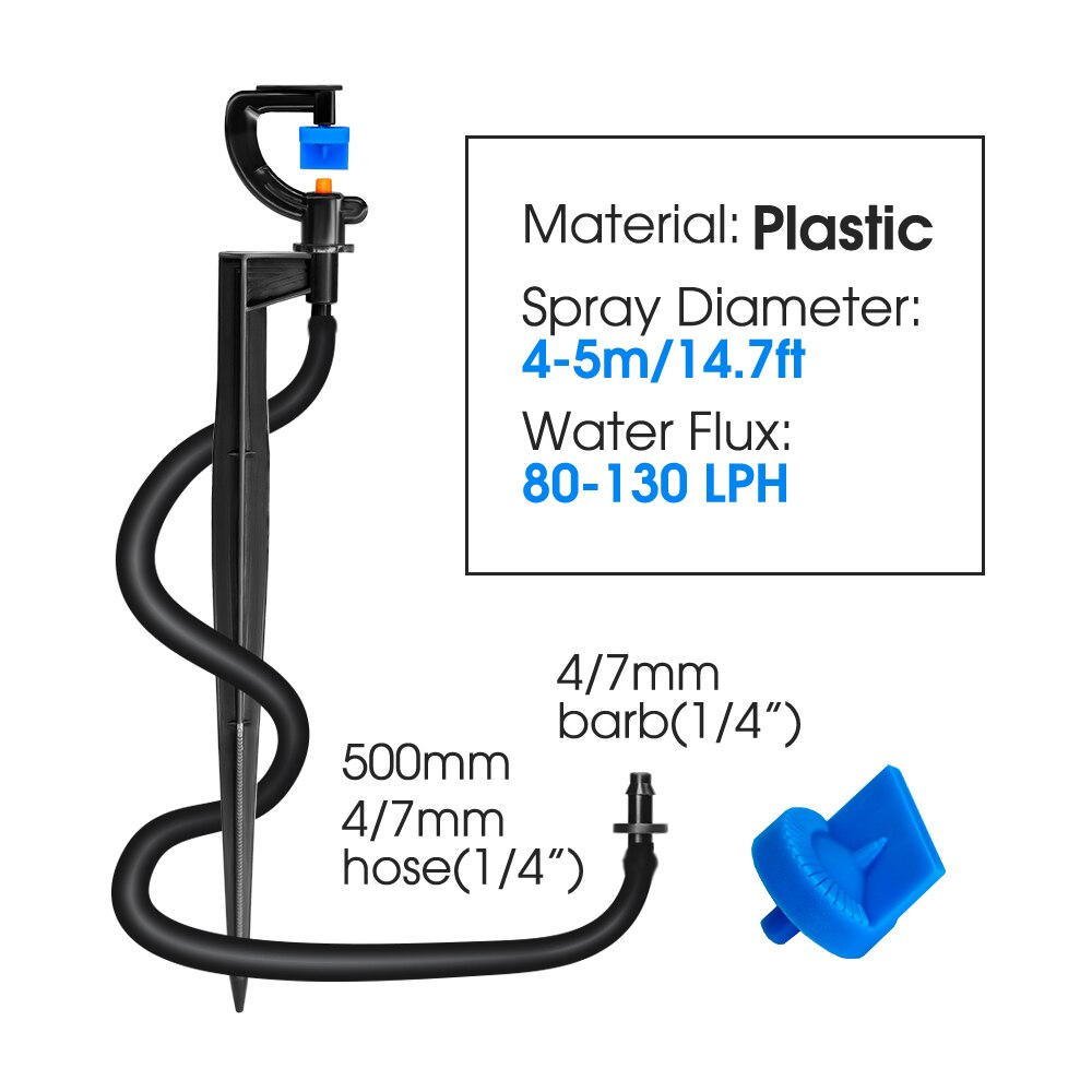 5PCS 180° Refraction Spray Nozzle with 21cm Stake & 50cm Hose and 1/4'' Barb