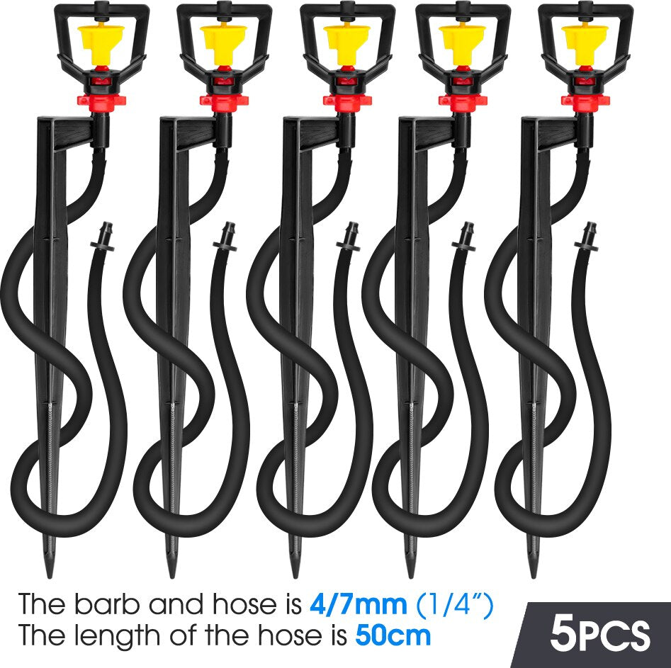 5PCS 360° Rotary Micro Sprinkler with 21cm Stake, Big Yellow Wheel