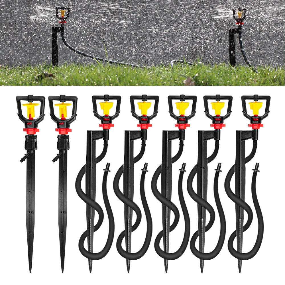 5PCS 360° Rotary Micro Sprinkler with 21cm Stake, Big Yellow Wheel