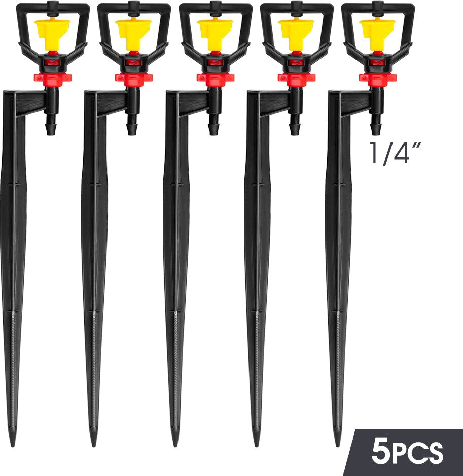 5PCS 360° Rotary Micro Sprinkler with 21cm Stake, Big Yellow Wheel
