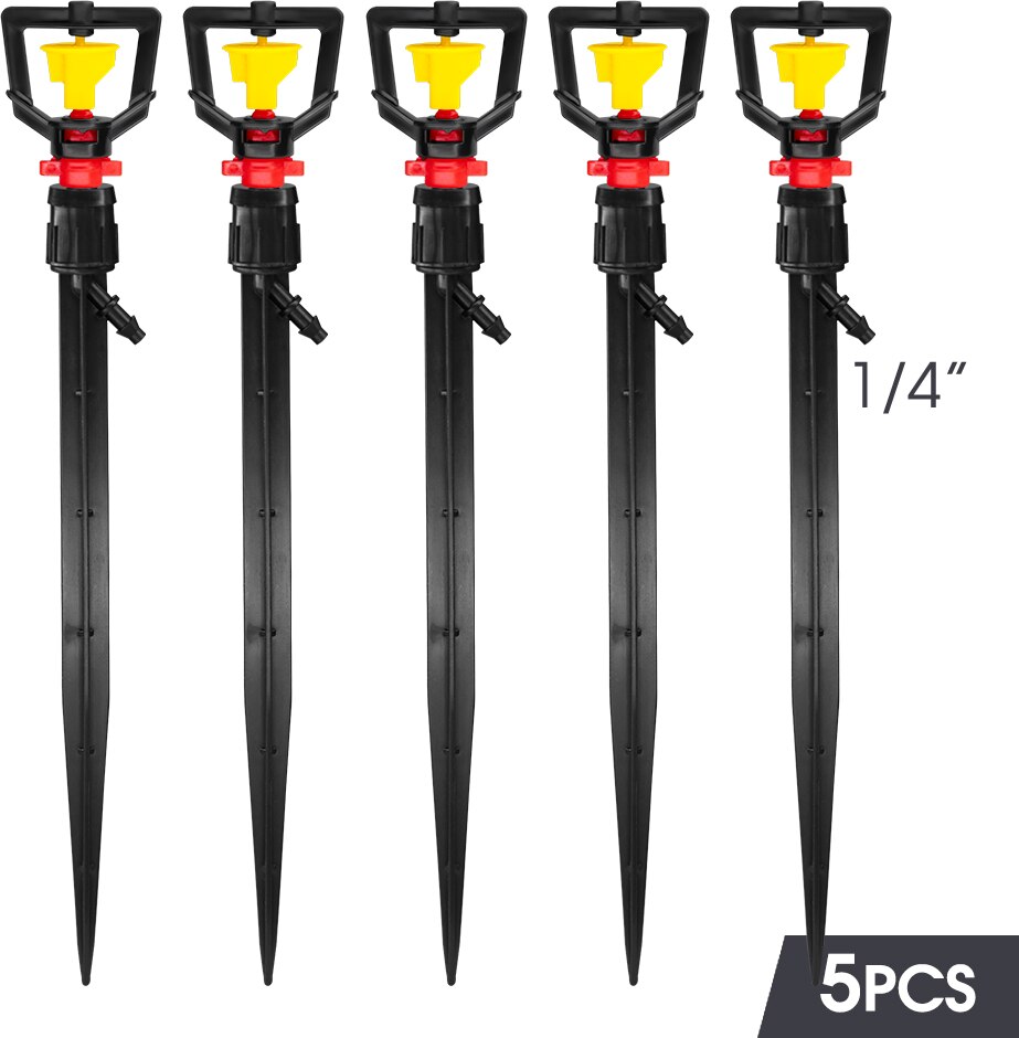 5PCS 360° Rotary Micro Sprinkler with 21cm Stake, Big Yellow Wheel