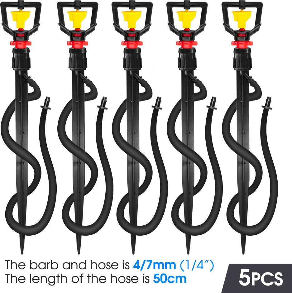 5PCS 360° Rotary Micro Sprinkler with 21cm Stake, Big Yellow Wheel