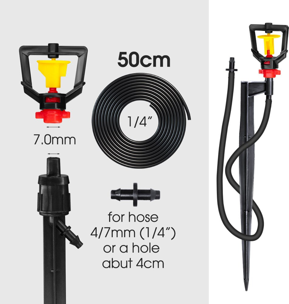 5PCS 360° Rotary Micro Sprinkler with 21cm Stake, Big Yellow Wheel