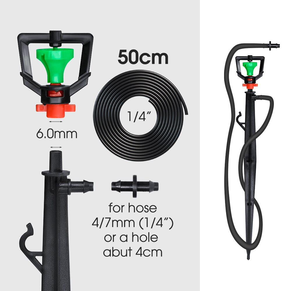 360° Rotating Micro Sprinklers with 22cm Stake, Big Green Wheel