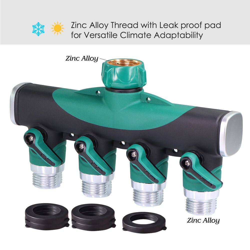 Heavy Duty Metal 4 Way Garden Hose Splitter, 3/4''