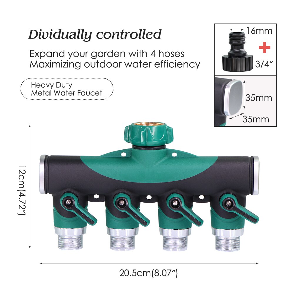 Heavy Duty Metal 4 Way Garden Hose Splitter, 3/4''