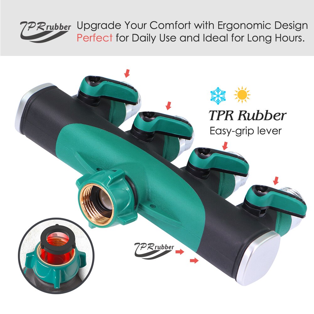 Heavy Duty Metal 4 Way Garden Hose Splitter, 3/4''