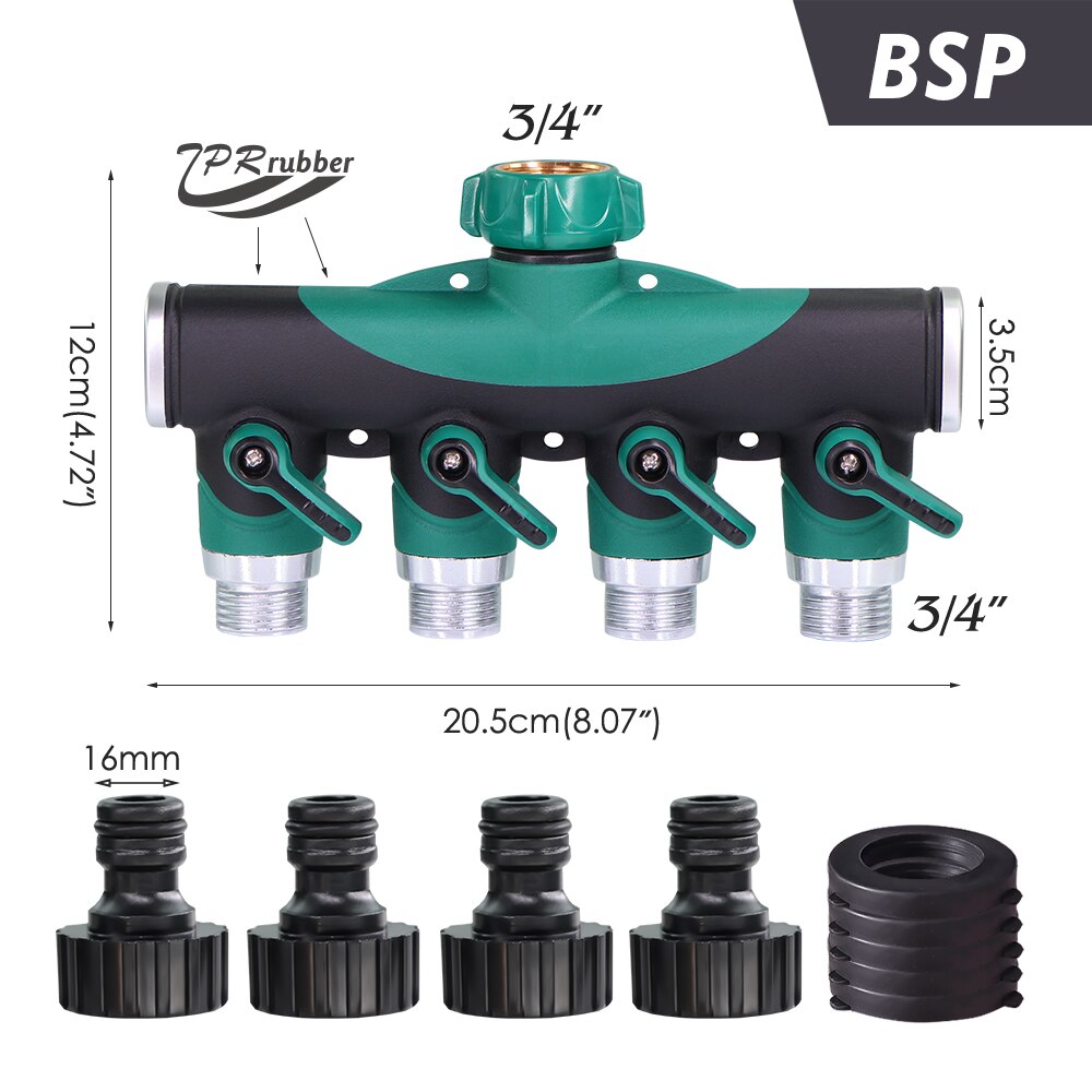 Heavy Duty Metal 4 Way Garden Hose Splitter, 3/4''