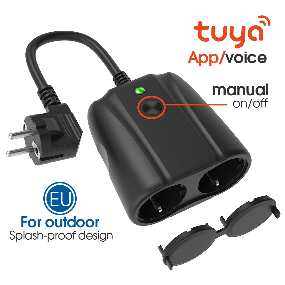 Outdoor Wireless WiFi Socket, 2-Outlet Individual Control