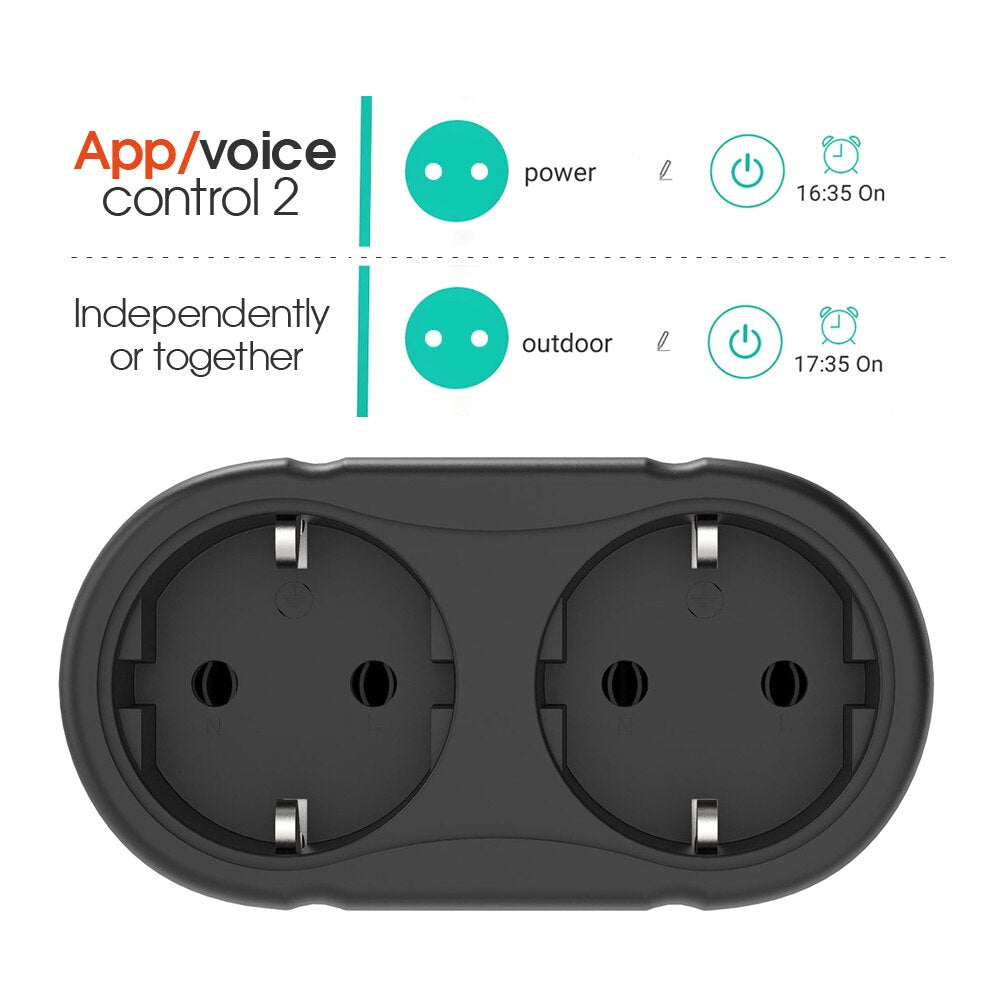Outdoor Wireless WiFi Socket, 2-Outlet Individual Control