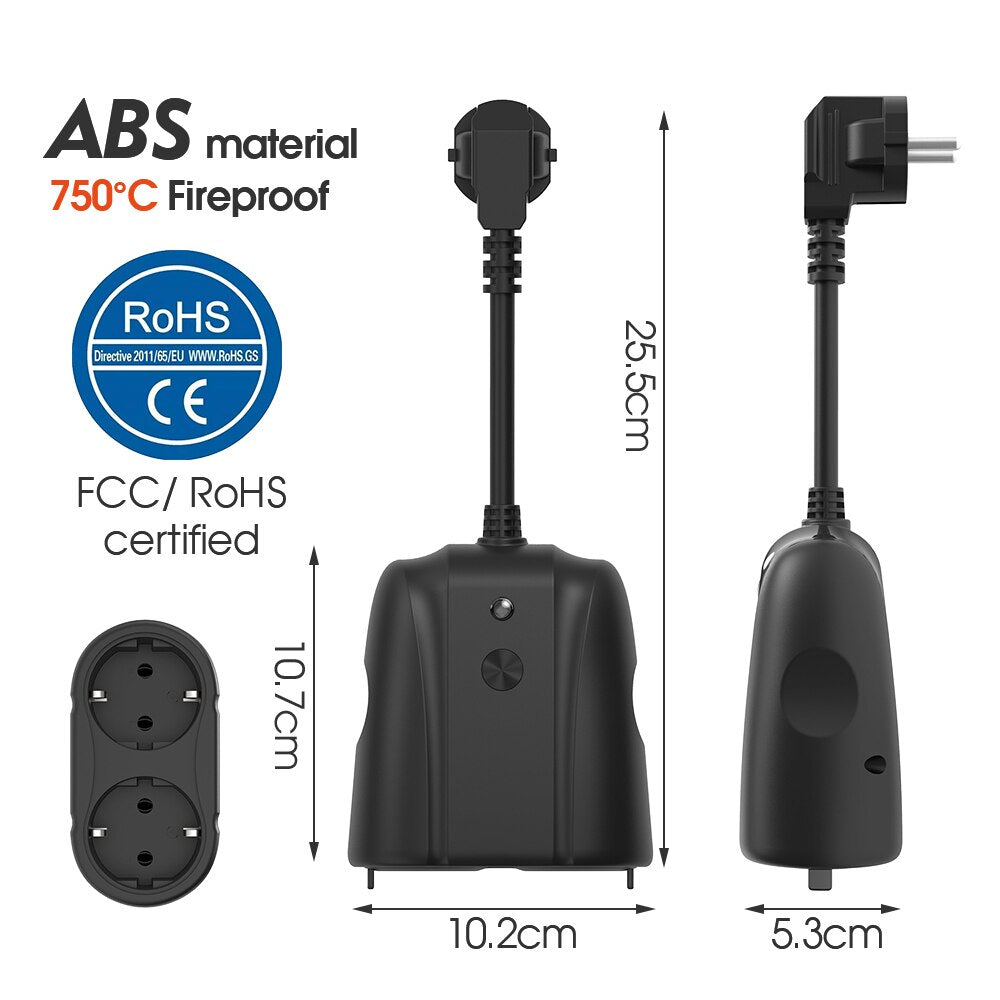 Outdoor Wireless WiFi Socket, 2-Outlet Individual Control