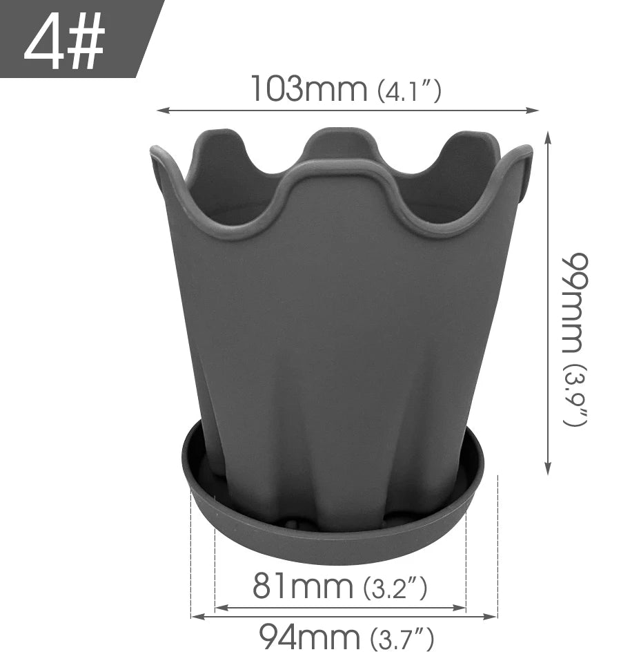 Minimalist Silicone Flower Pots with Tray, Pack of 5