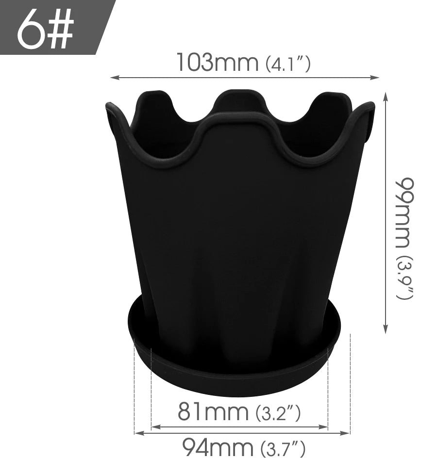 Minimalist Silicone Flower Pots with Tray, Pack of 5