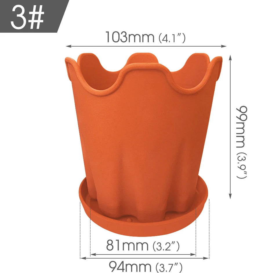 Minimalist Silicone Flower Pots with Tray, Pack of 5