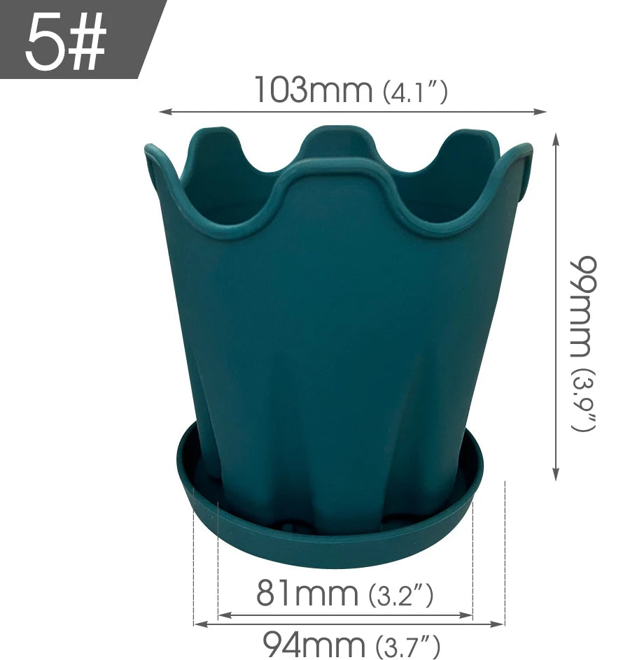 Minimalist Silicone Flower Pots with Tray, Pack of 5