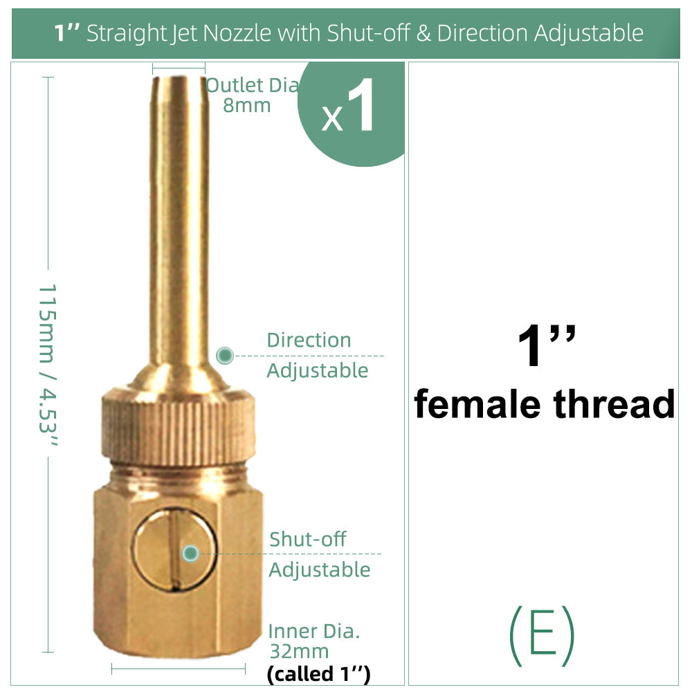 Brass Curtain Fountain Nozzle with Valve, Water Outlet Direction Adjustable Decoration Jet Sprinkler