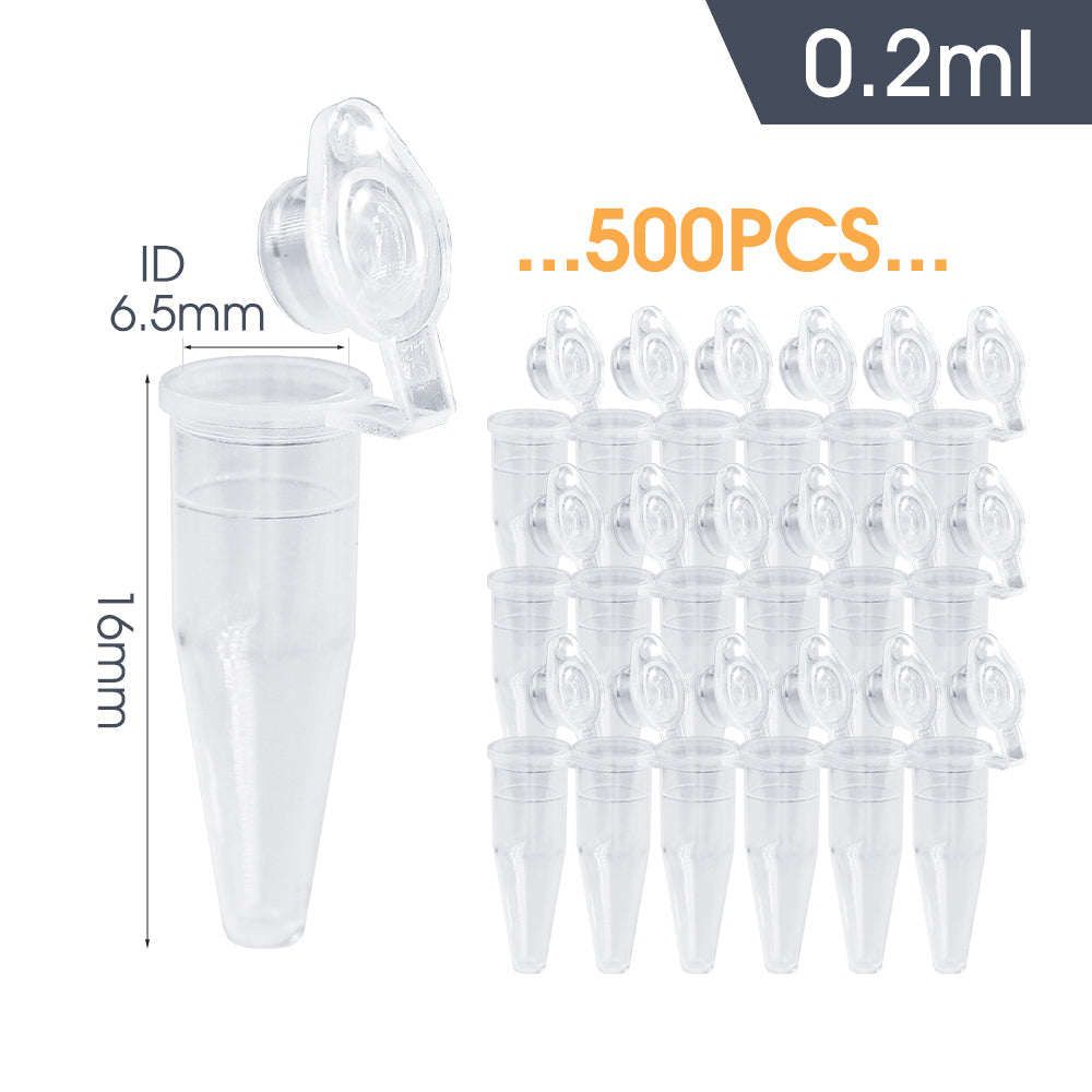 0.2ML Polypropylene Microcentrifuge Centrifuge Tube with Cap, Set of 500