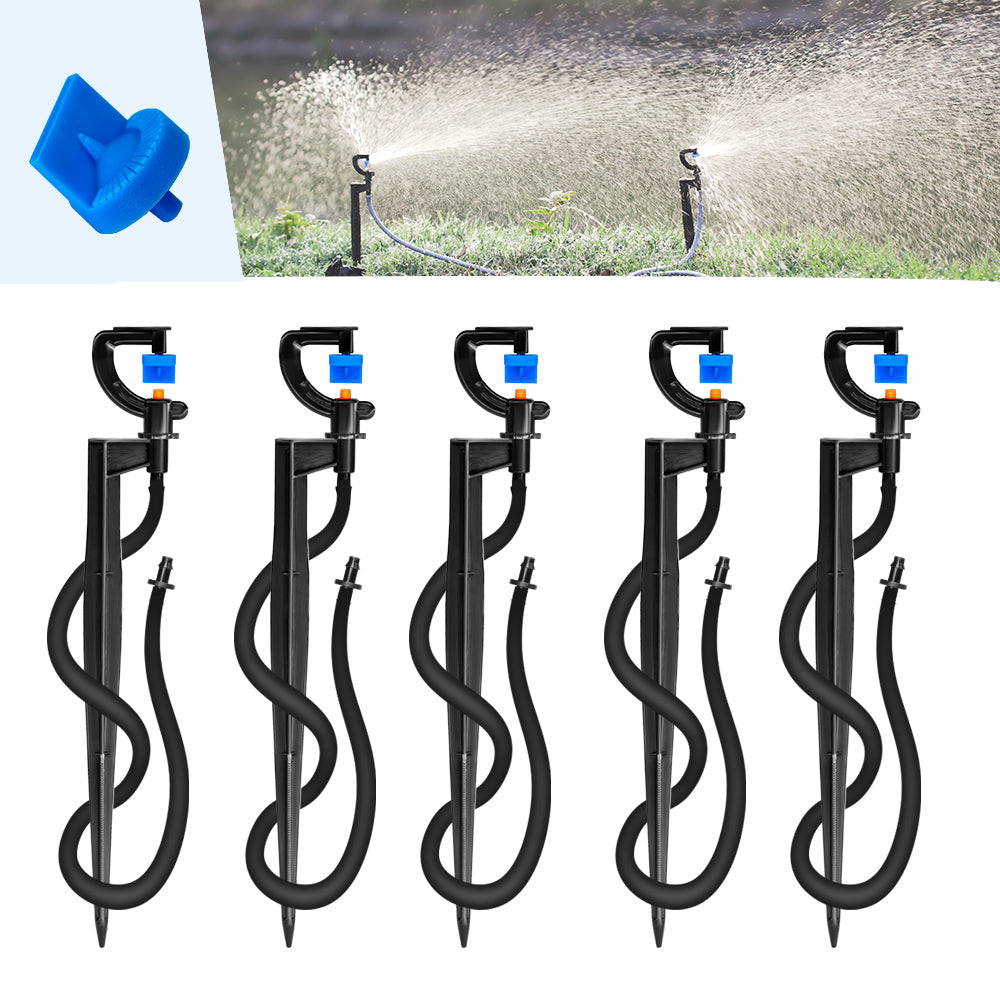 5PCS 180° Refraction Spray Nozzle with 21cm Stake & 50cm Hose and 1/4'' Barb